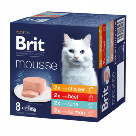 Мокра храна за котки Brit Premium by Nature Cat Mousse Multipack Mix - мус с различни вкусове, 8 x 85 г